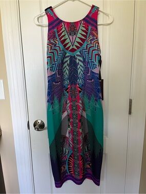 🆕 Hale Bob Maxi Dress Womens XS Multicolor Geometric Sleeveless Scoop Neck